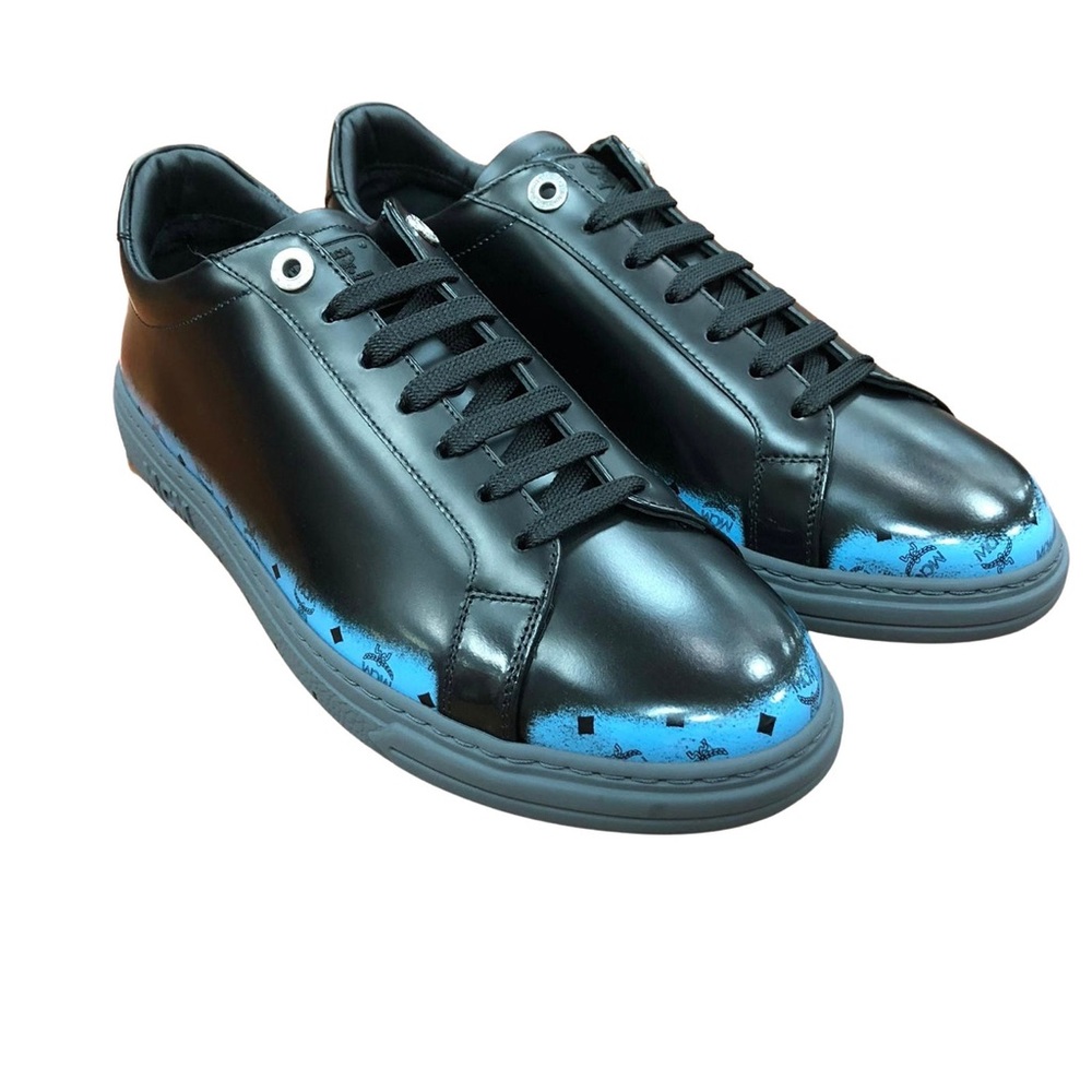 MCM Mens Terrain Gradient Black/Blue Leather Low Top Sneaker